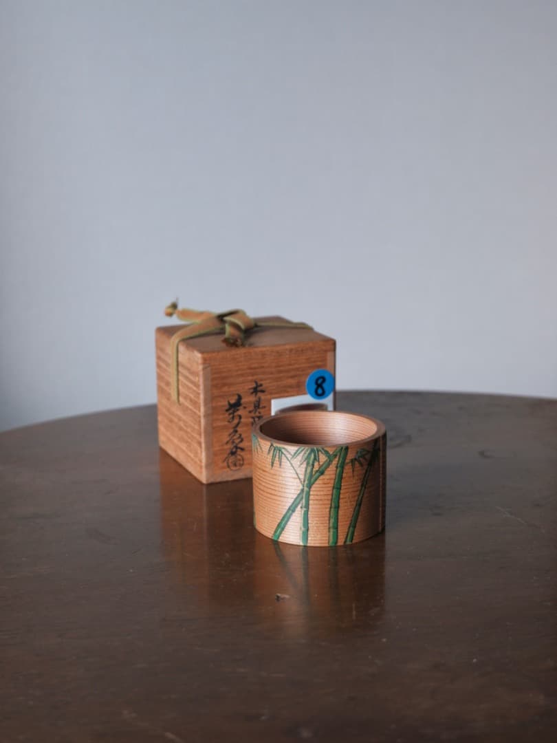 木具師　橋村萬象　桐木　木地曲　蓋置　竹文　茶道具　Q1850