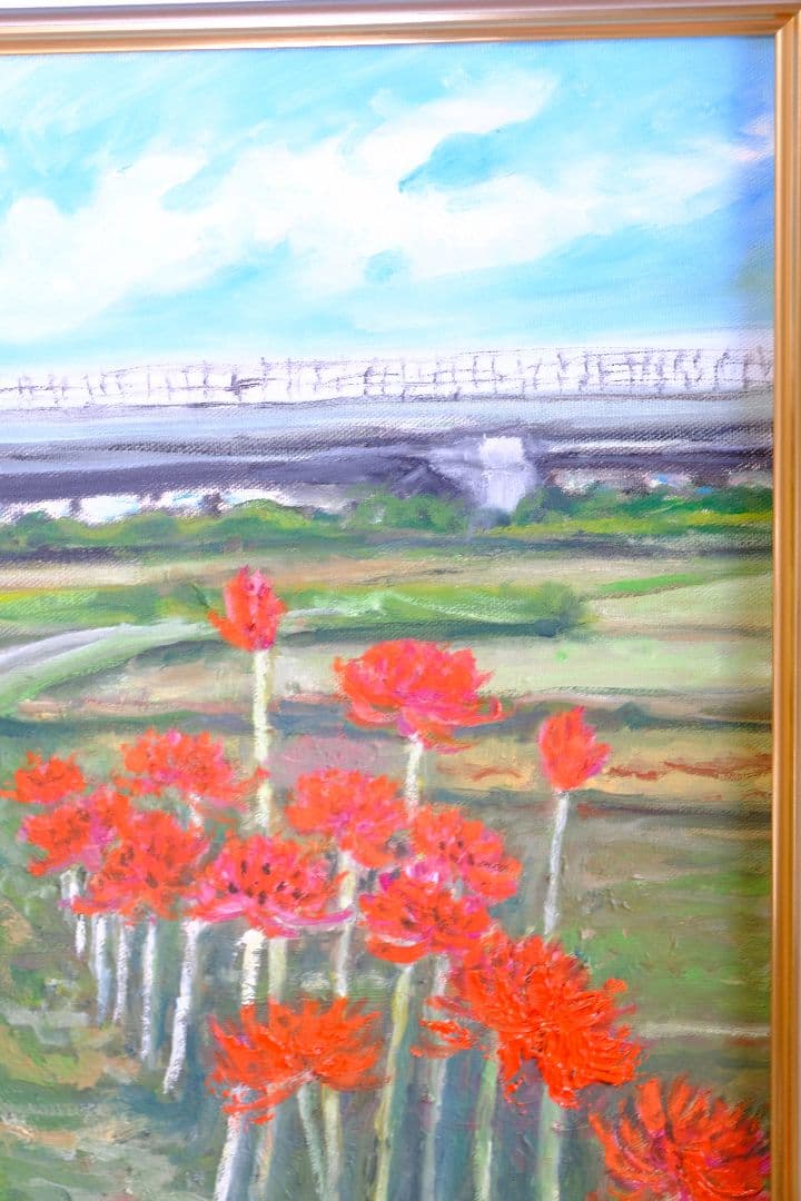 彼岸花　油絵　F6号　額縁付き