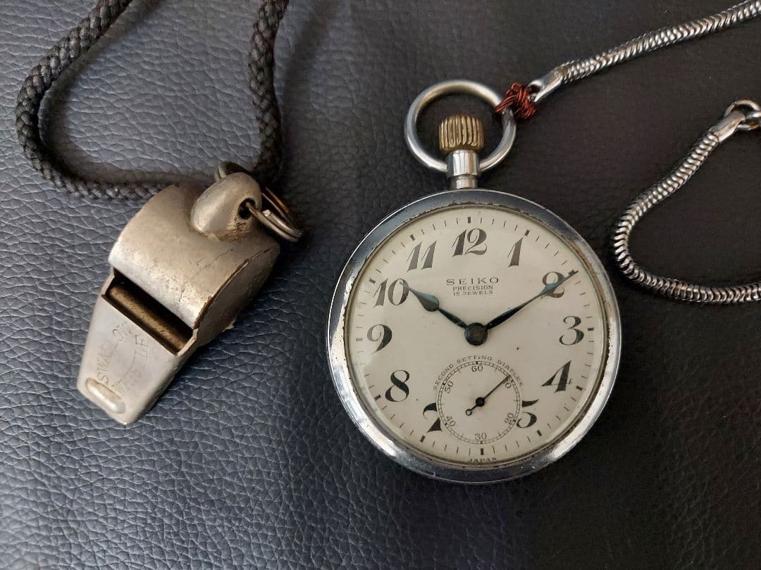 ★国鉄『SEIKO 手巻き懐中時計/ホイッスル』鉄道グッズ2点セット/ジャンク品