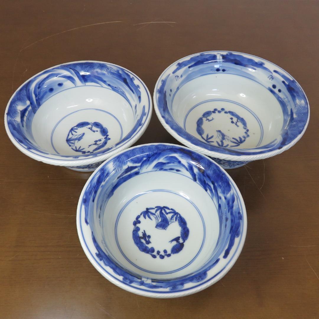 三ッ組 三ッ丼 鉢 丼 松竹梅 山 窯傷あり 江戸後期