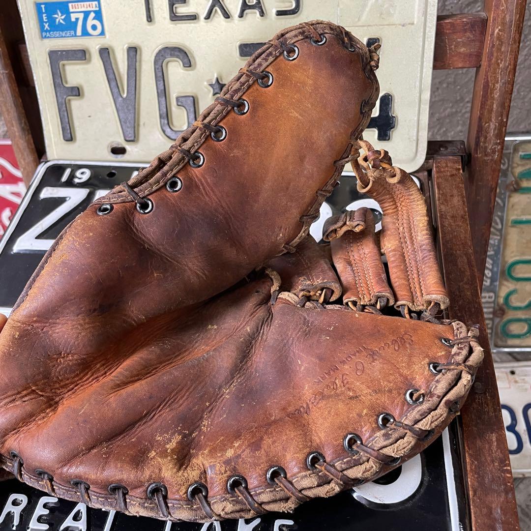 貴重40s〜50s OLDアメリカアンティーク野球グローブUSAヴィンテージ雑貨