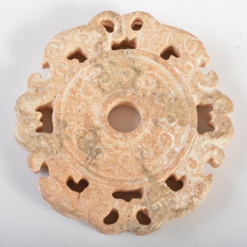 中国　玉石彫刻　双魚刻　神獣刻　根付　玉器　玉珮　2点　時代箱付　V　R7227