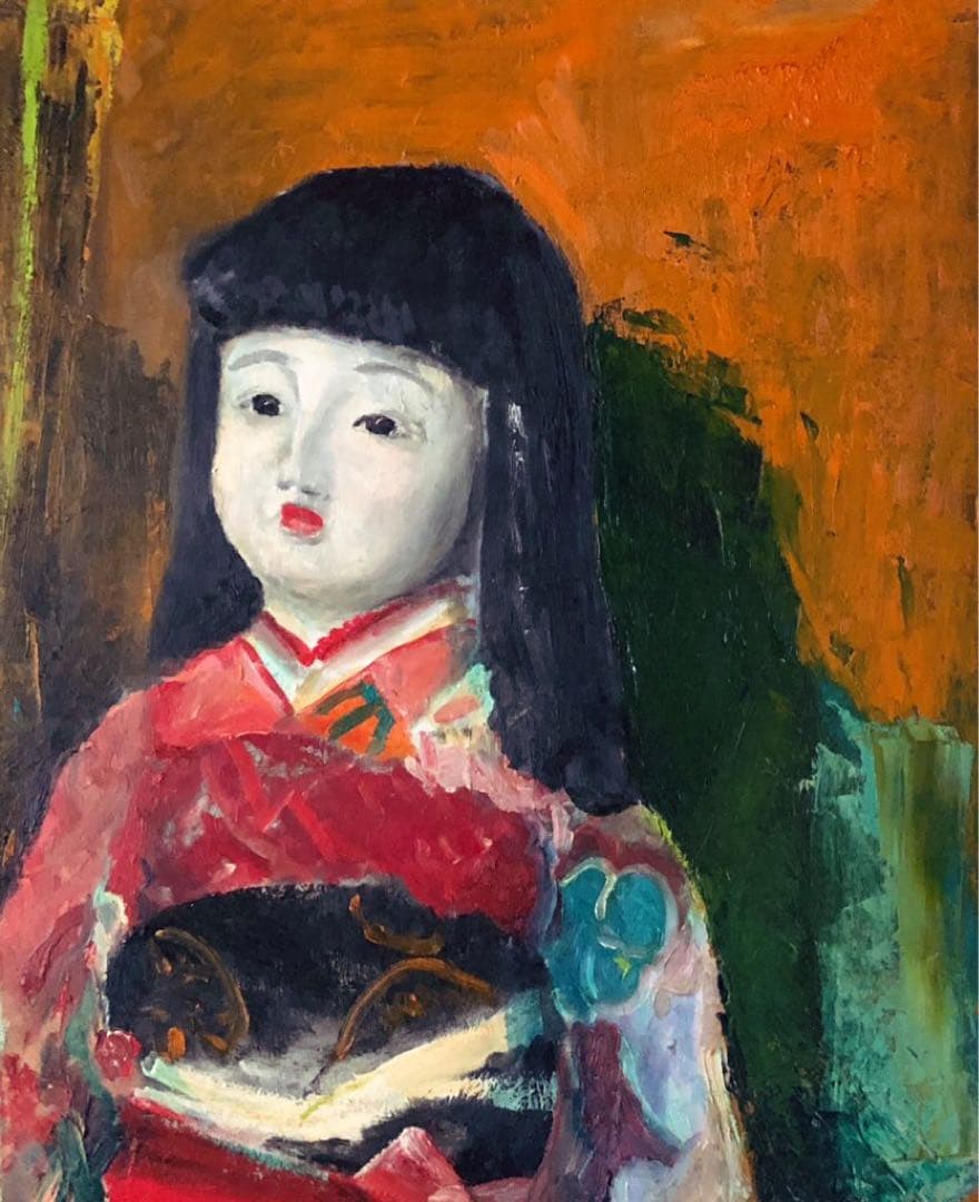 作者　micchan 油絵　F15号　原画　日本人形