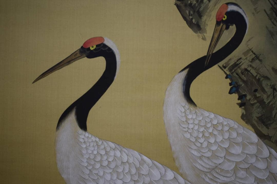 不詳/作者不詳/松に双鶴図/中国画/大幅/布袋屋掛軸HJ-973