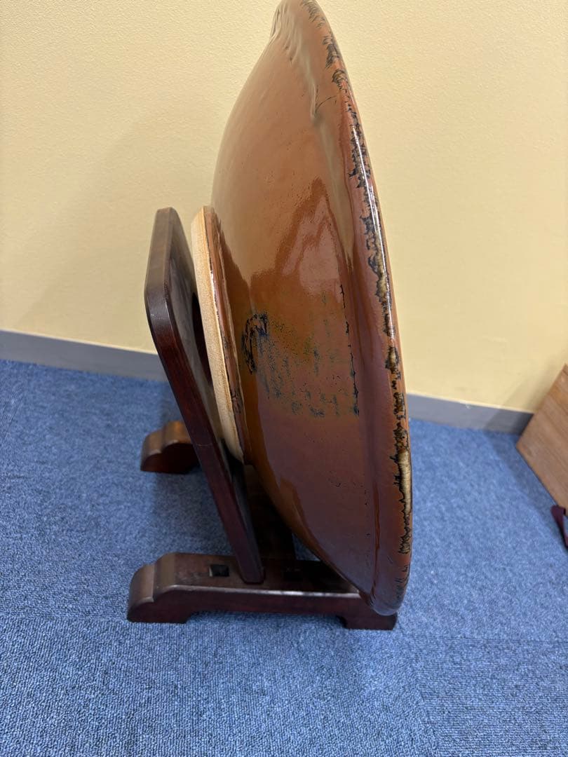 人間国宝　濱田庄司の息子　濵田晋作の大皿　柿釉抜絵皿　益子焼