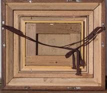 【真作】絵画　油彩0号　賑わう街角　赤いテントのカフェ風景画　Y164