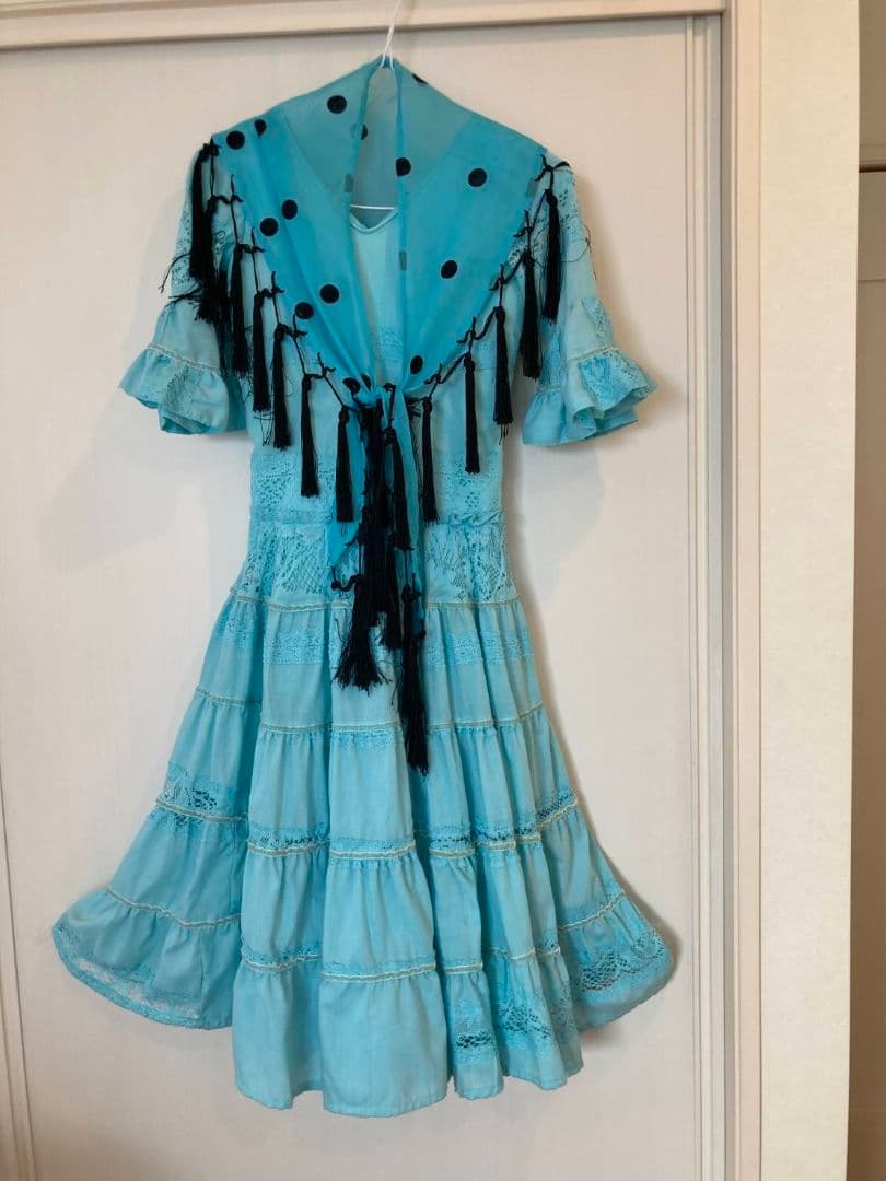 【スペイン製】＊Kids＊空色フラメンコ衣装(おまけ付き)