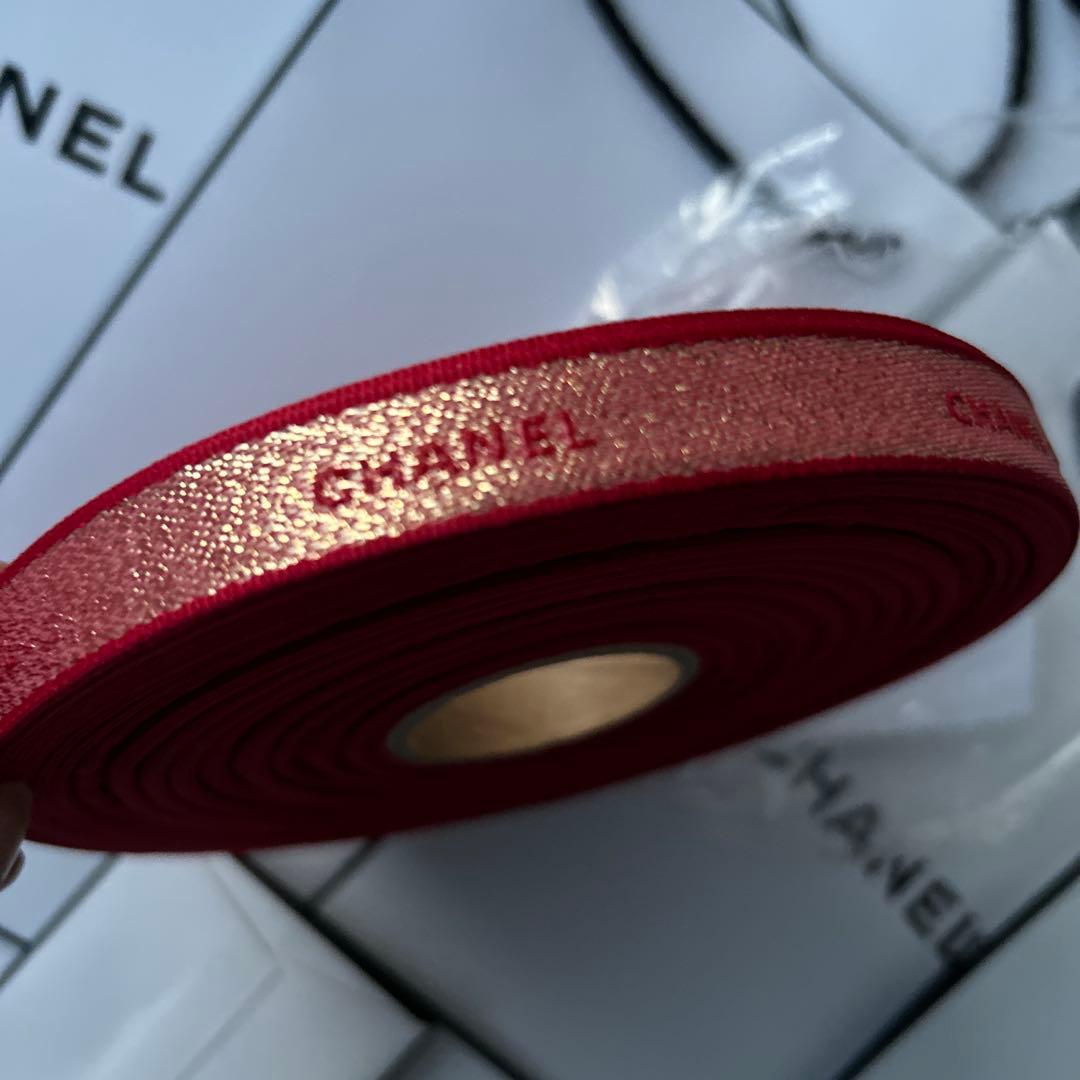 正規品　シャネル　2023年新年限定　ラッピングリボン　レッド　両面柄
