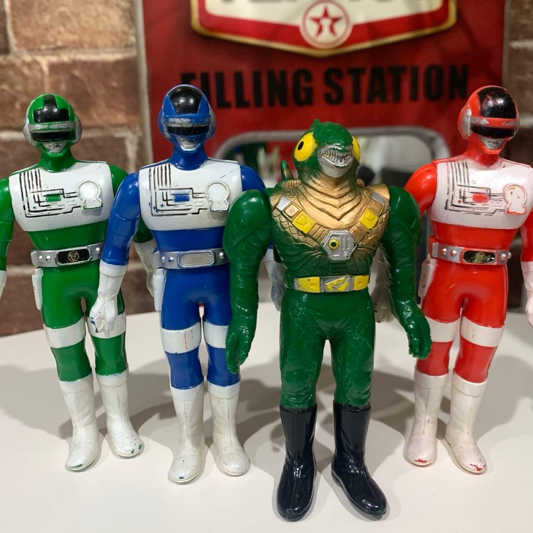 ⭐️希少⭐️超電子バイオマン⭐️アクアイガー　1984年製　ソフビ4体セット　バンダイ