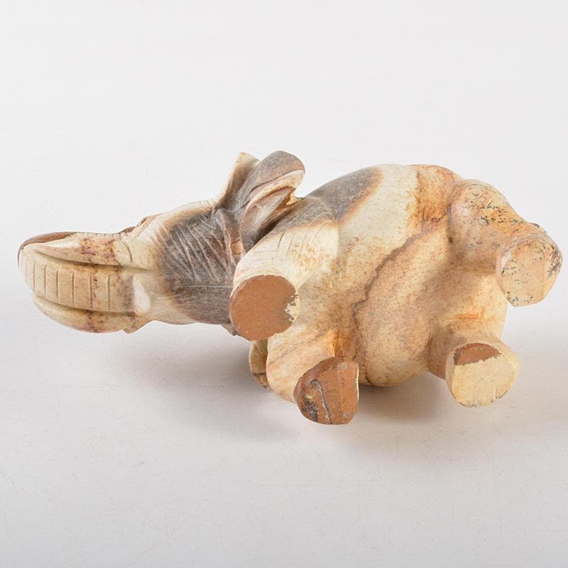 天然石　細密彫刻　象　置物　約411g　桐箱付　C　R7273