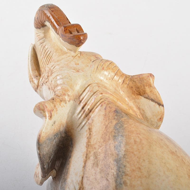 天然石　細密彫刻　象　置物　約411g　桐箱付　C　R7273