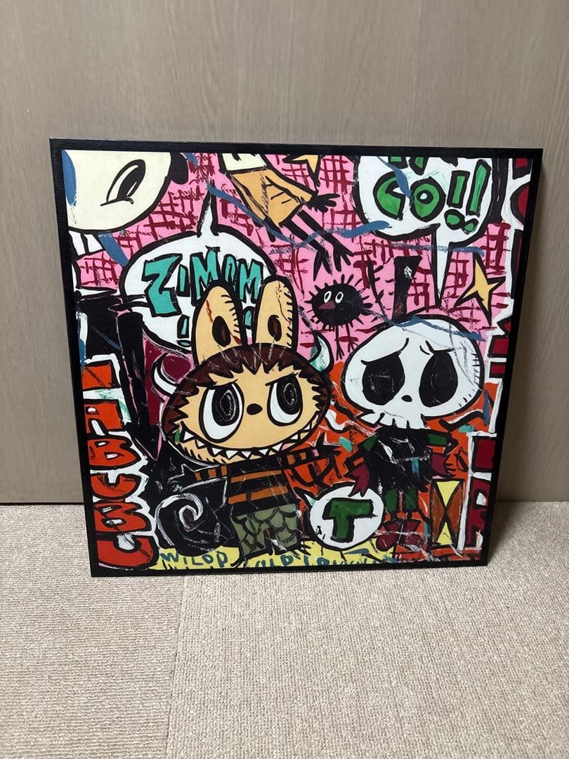 ①ラブブ　アート　ポップアート キャラクター印刷キャンバス　絵画　ピンク