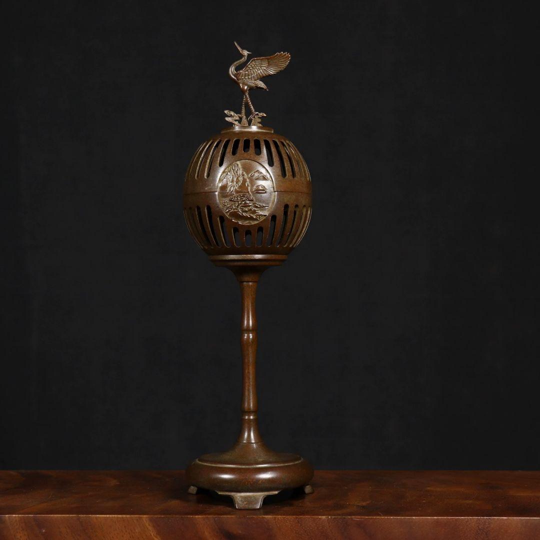 銅製 鶴守宮灯香炉檀香炉 禅意 茶室薫香炉 香道具 装飾品 工芸品 置物