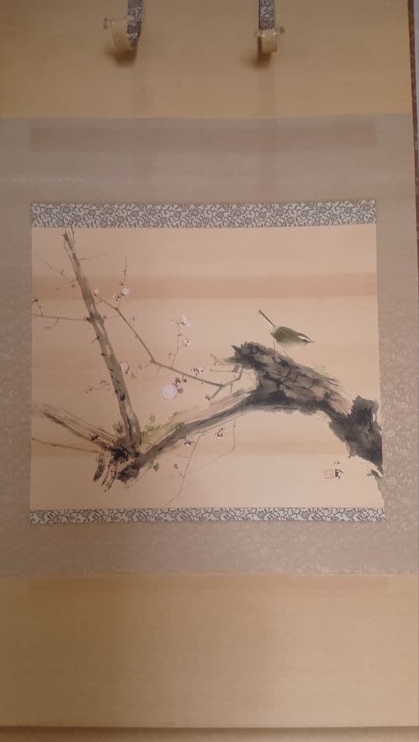梅の花と小鳥 水墨画 掛軸