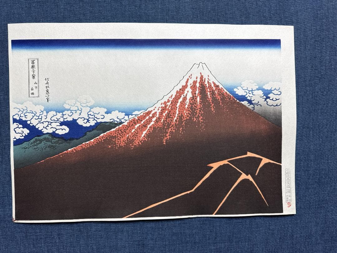 浮世絵木版画　葛飾北斎「山下白雨」