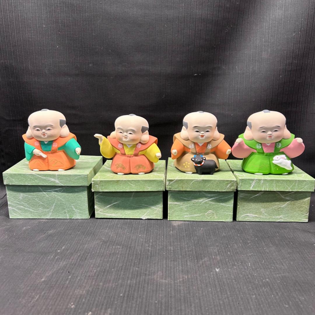 ▽Bi1072 福助株式会社謹製 福助人形 4体まとめ 紙箱入り