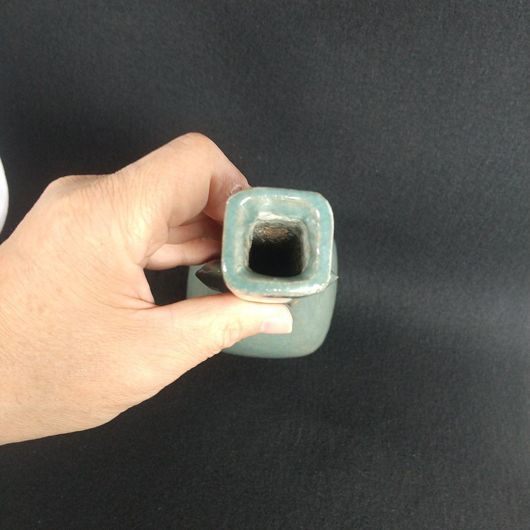 佐久間芳丘　青磁四方耳付花入　高さ約27センチ　長期保管品