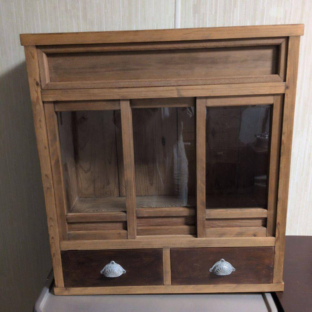 ブロカント古道具ビィンテージキャビネット ガラス扉付き