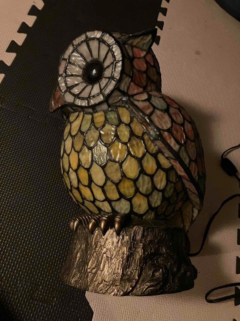 フクロウ　ステンドグラス　ランプ　ナイトランプ