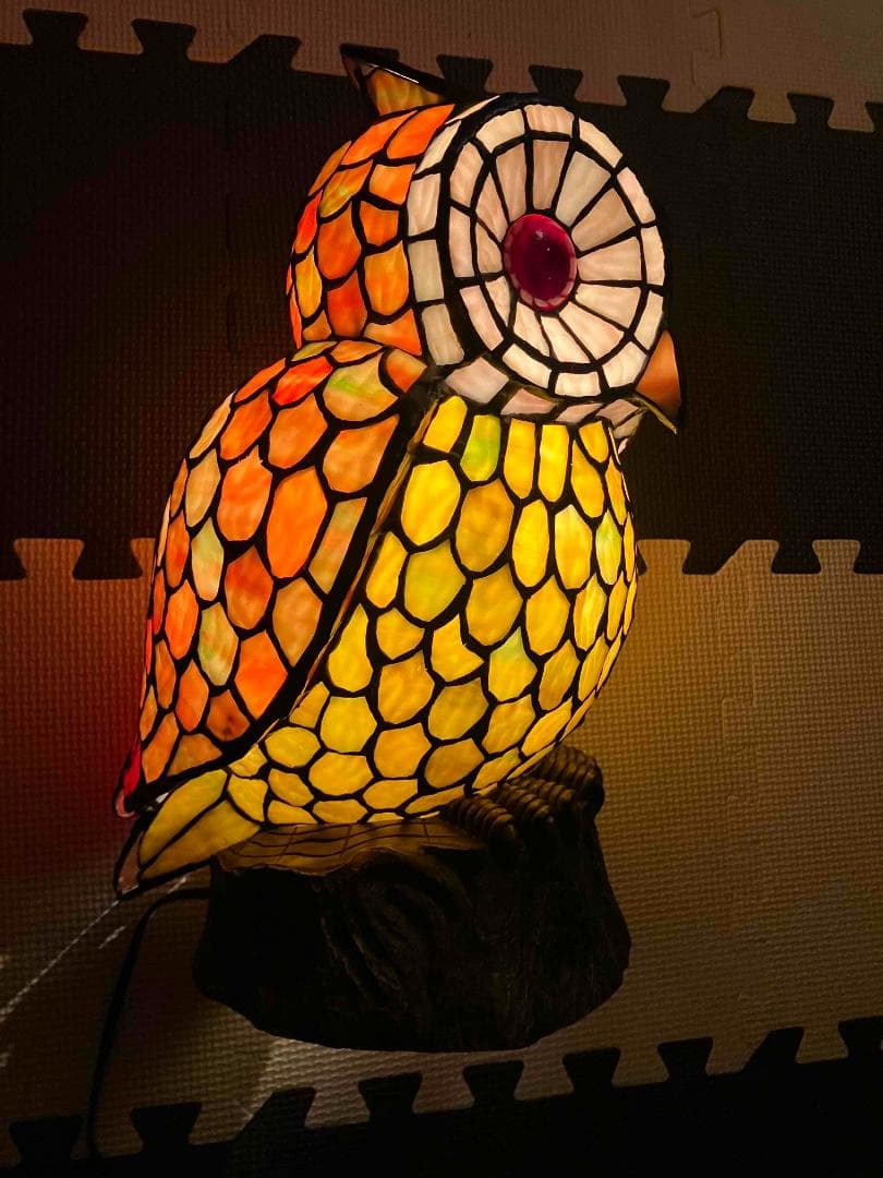 フクロウ　ステンドグラス　ランプ　ナイトランプ