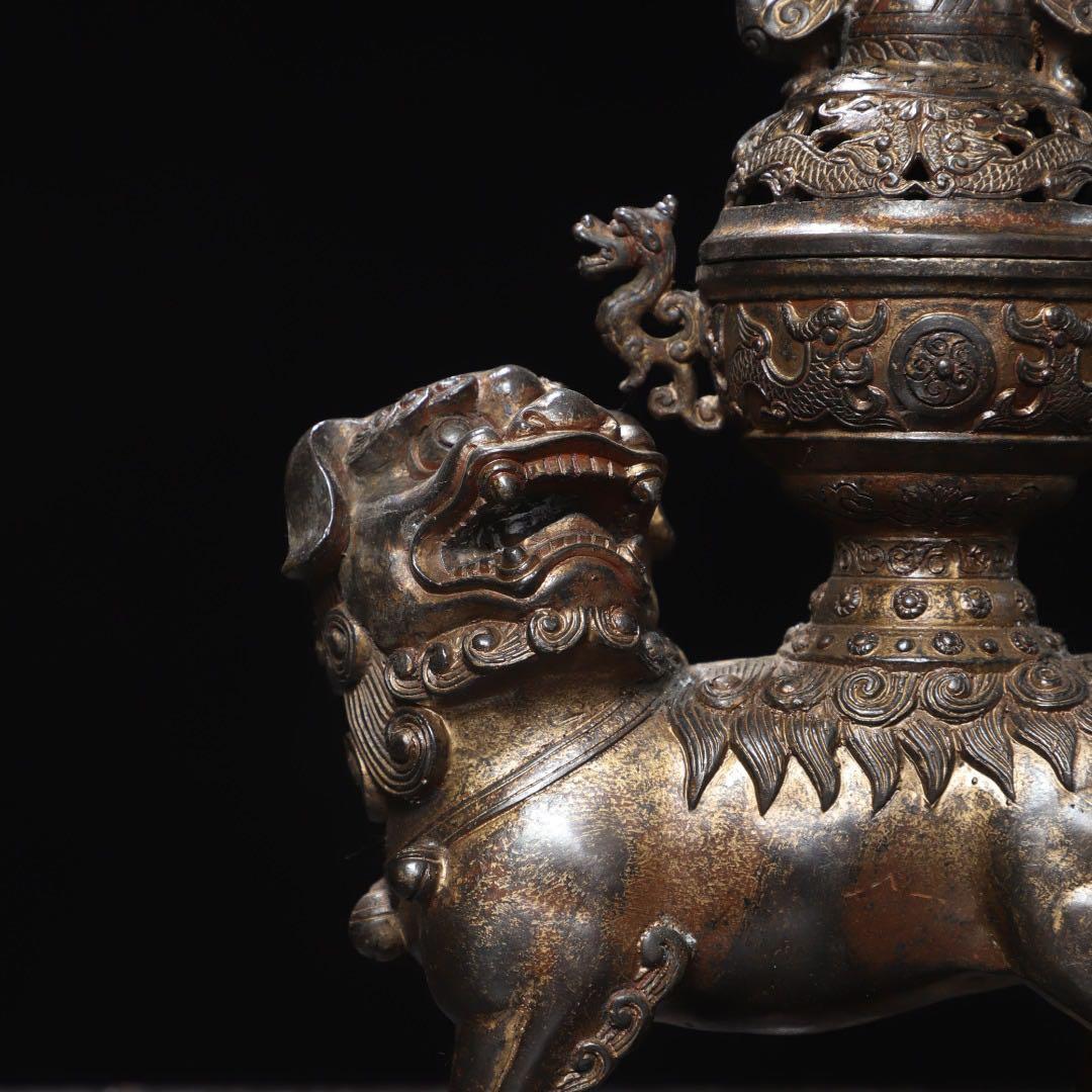 銅製獅子　置物 香炉　旧蔵　美術品
