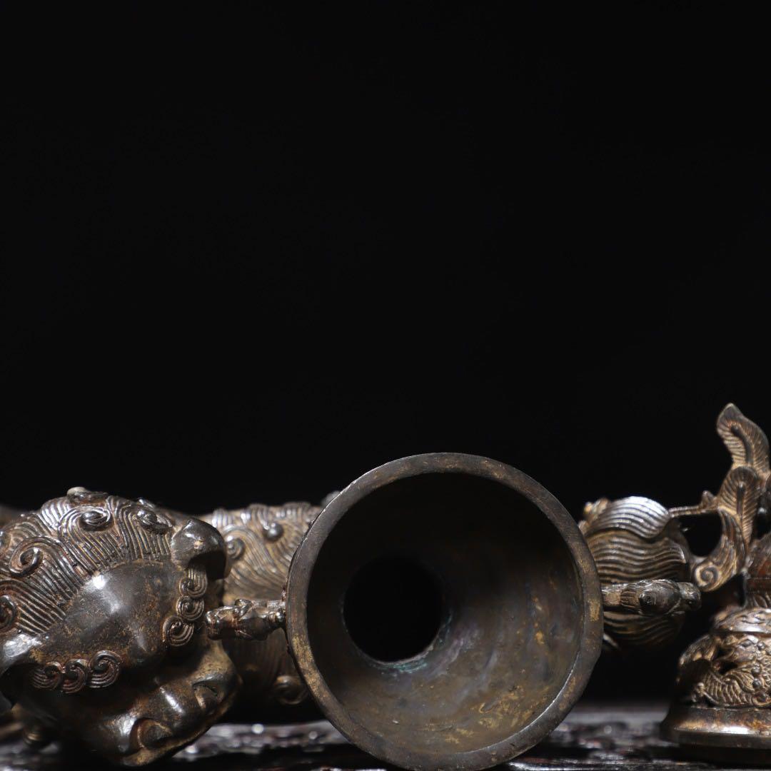 銅製獅子　置物 香炉　旧蔵　美術品