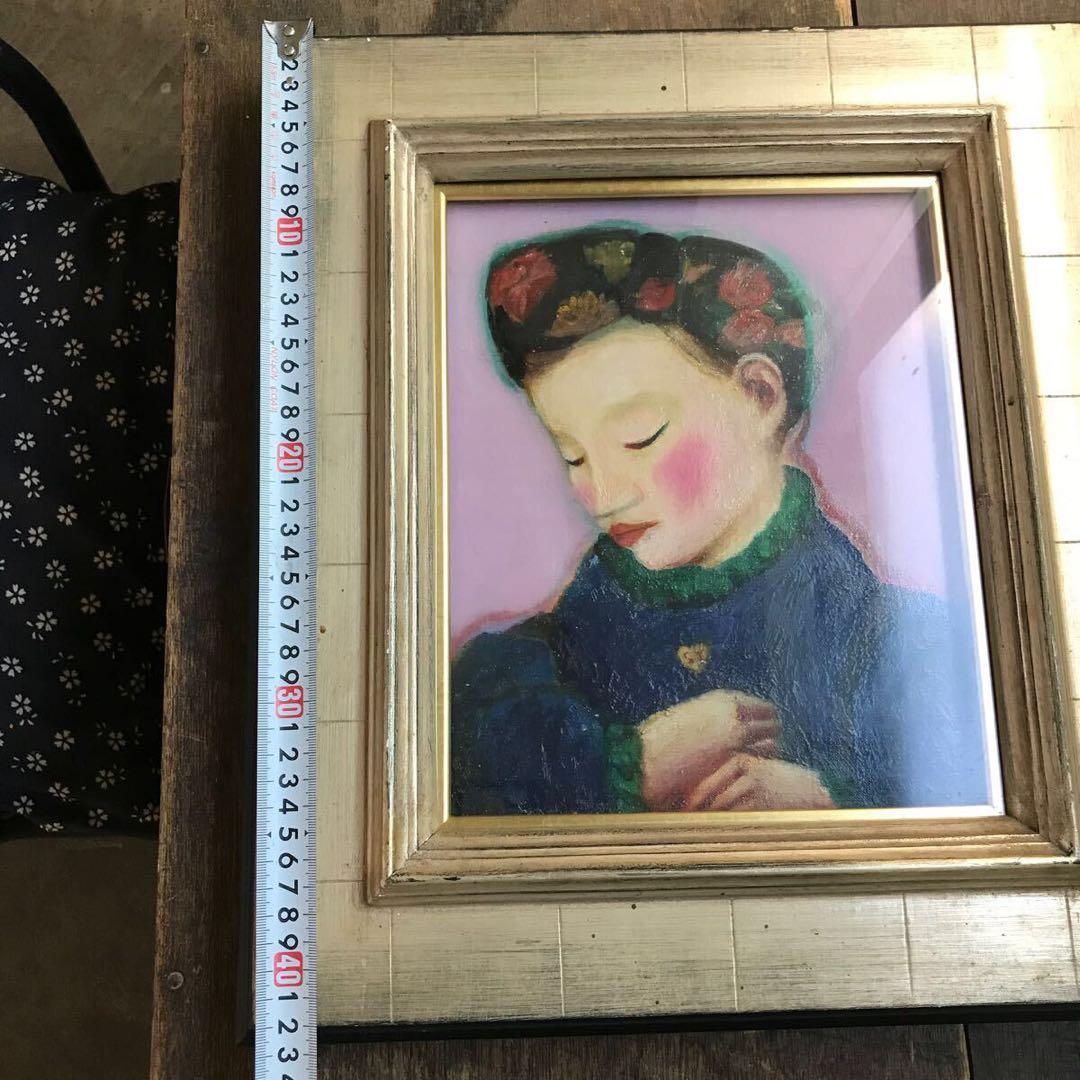 s*i様 真作保証 山田修市 「仕草」 原画 オリジナル F3号 油彩画 ガラス