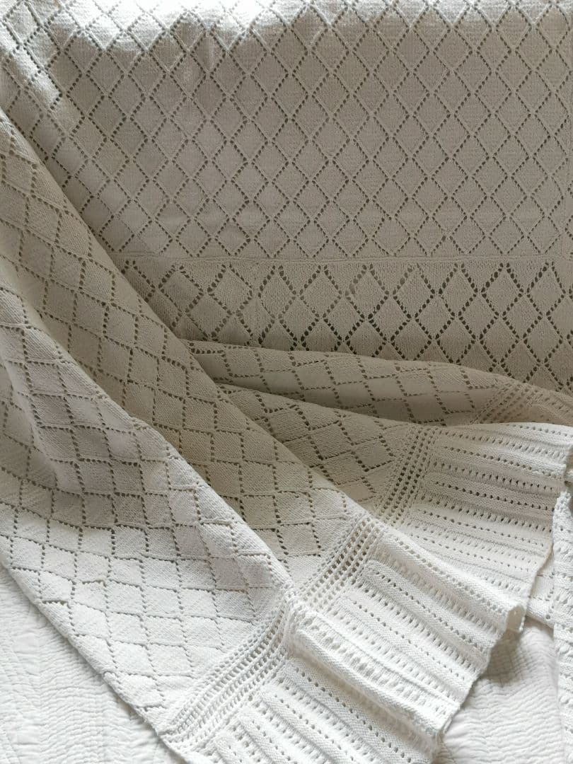 フランスアンティーク クロシェレース編みニットスロウ ブランケット マルチカバー