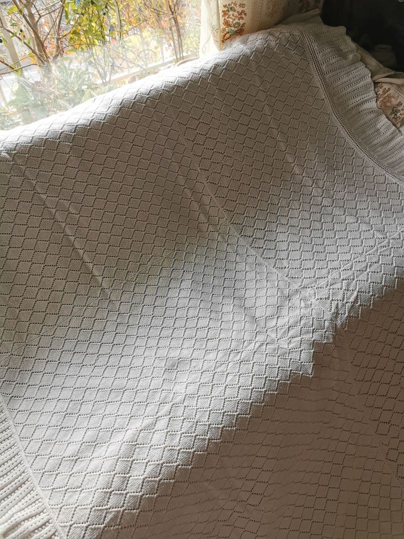 フランスアンティーク クロシェレース編みニットスロウ ブランケット マルチカバー