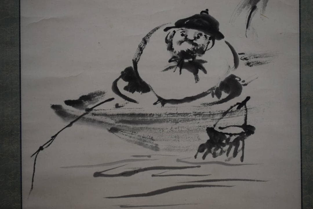 真作/田中柏陰/人物釣魚画/布袋屋掛軸HG-525
