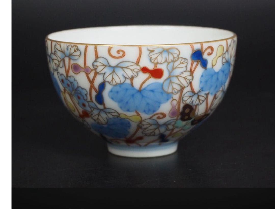 送料無料　明治時代 オールド香蘭社 / 香蘭社 総手書き染錦瓢箪文茶碗