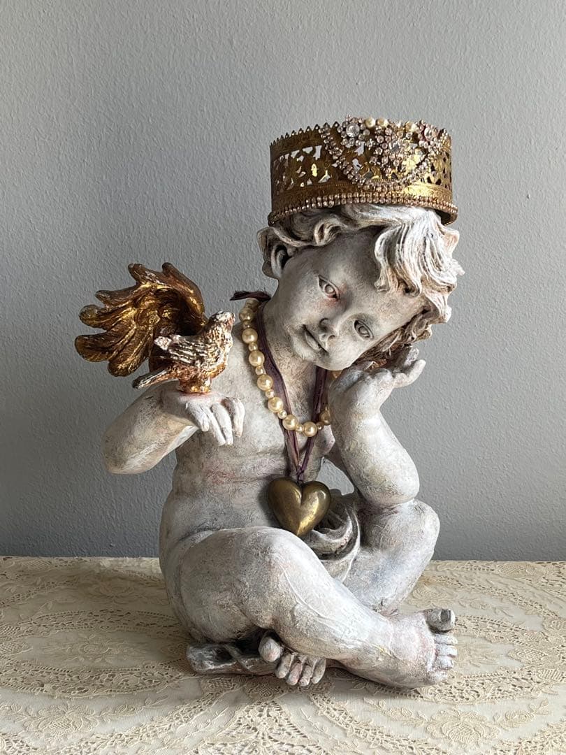 フランス製 ビンテージ アンティーク調 天使像 石膏製 室内装飾オブジェ