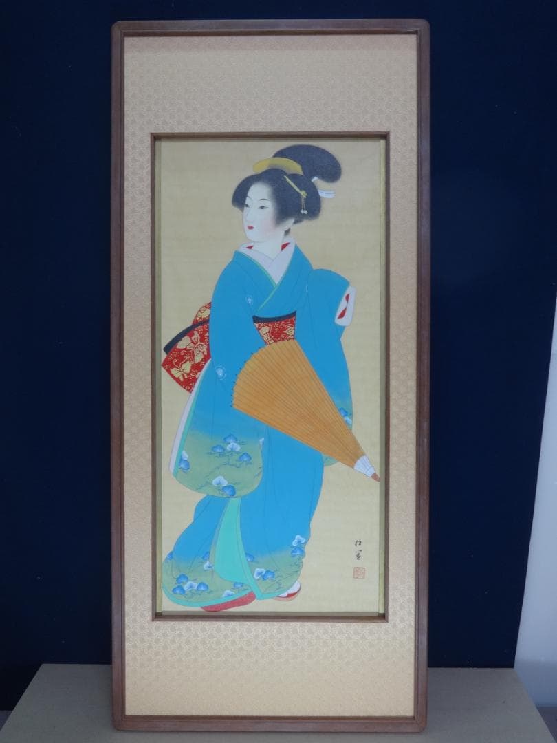 上村松園　舞子 芸者 着物美人・肉筆水彩・大型額装・日本画・ us46r
