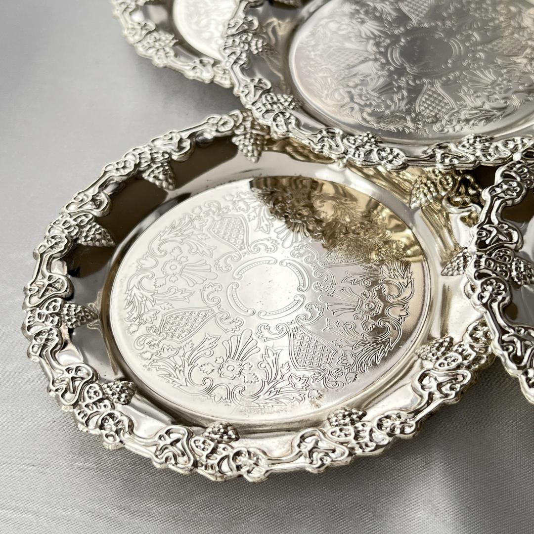 【英国】 葡萄のコースター 6枚 スタンド【シルバープレート】