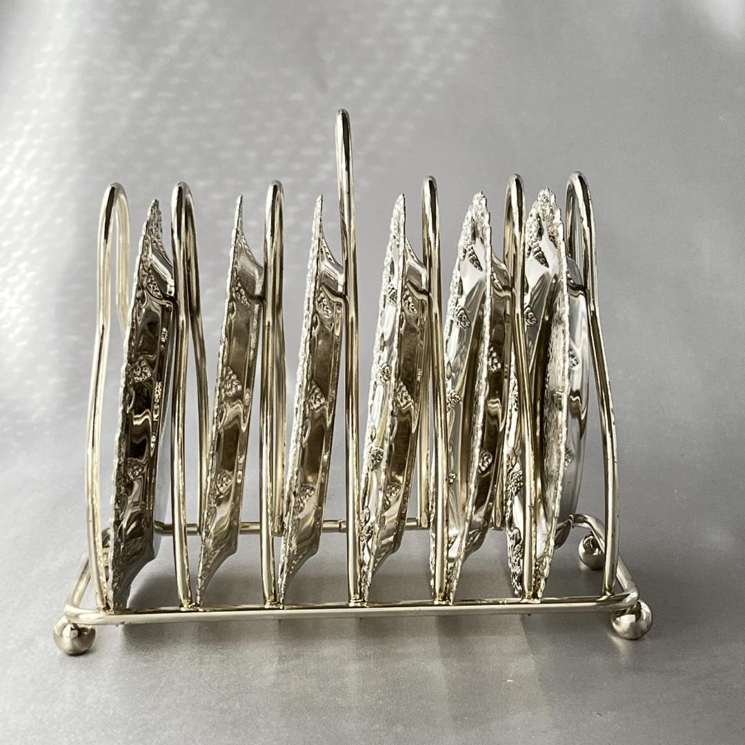 【英国】 葡萄のコースター 6枚 スタンド【シルバープレート】