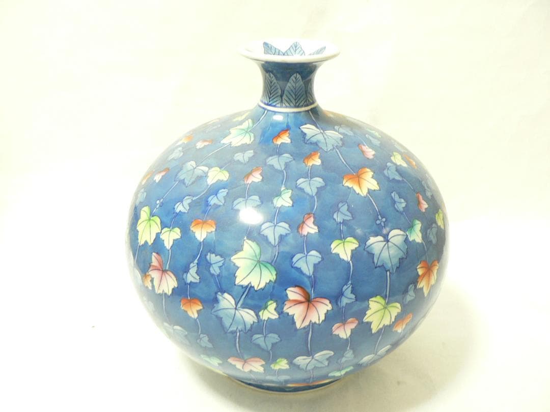 古許窯 菊水作　色絵 大花瓶・花器　壺　花入れ・送料込！