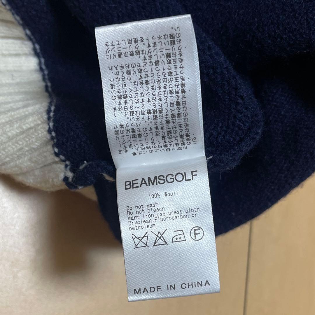 BEAMS GOLF ウール100% バイカラー タートルネック ニット 紺 S