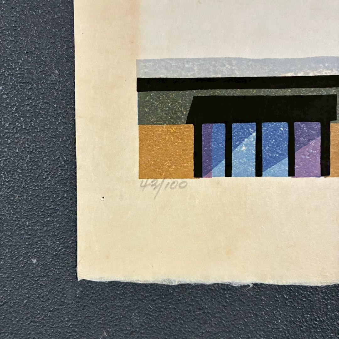 クリフトン・カーフ「雪の屋根」木版画 直筆サイン入 1982年 京都 人気作家