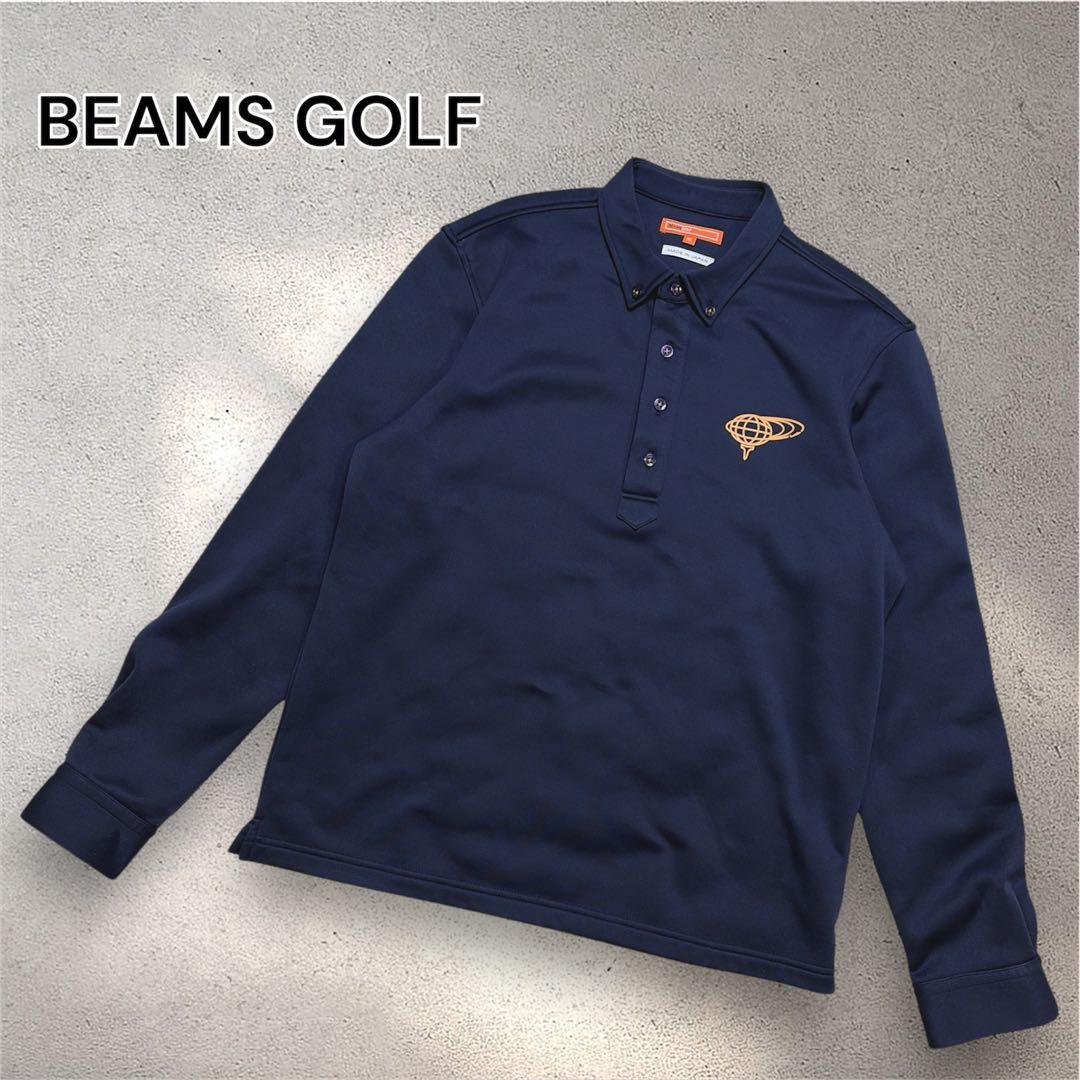 【美品】 BEAMS GOLF 長袖 ポロシャツ 裏フリース 日本製 XL 紺