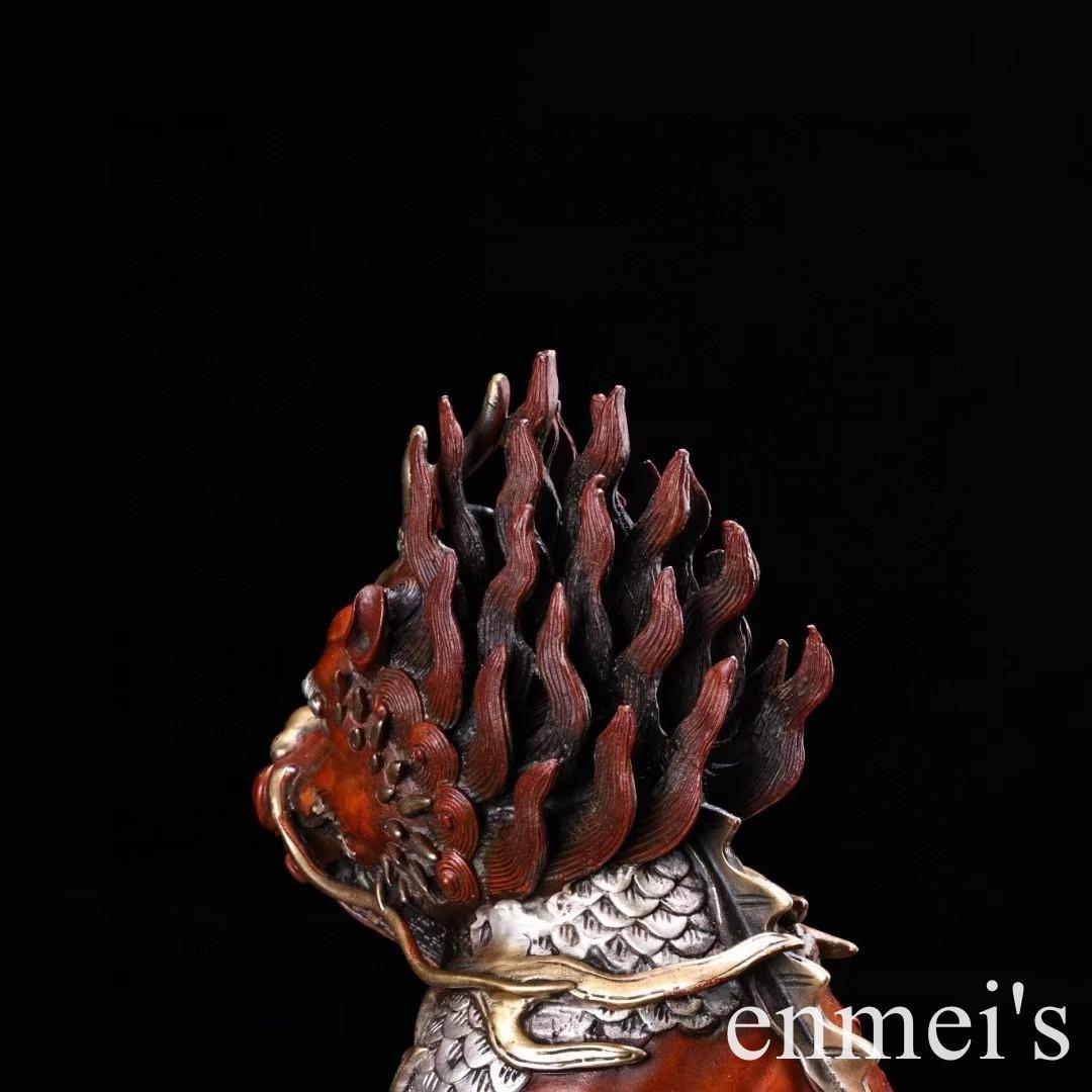 中国古美術・旧蔵鎏金鎏银の麒麟置物・瑞獣・純銅制・高浮彫・案頭・文房・禮品・風水