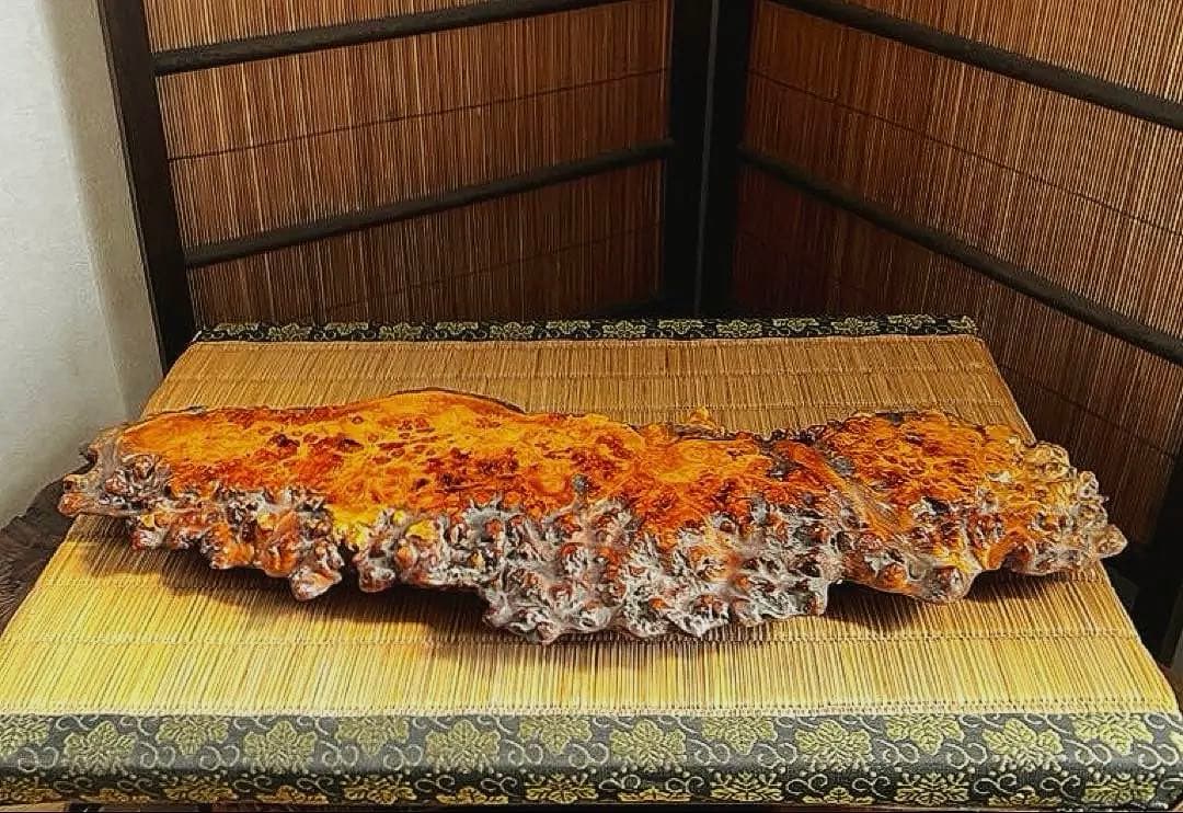 天然時代木 希少 横長 奥細 花梨 玉杢 瘤 四足 花台 香台 盆栽台 50㎝