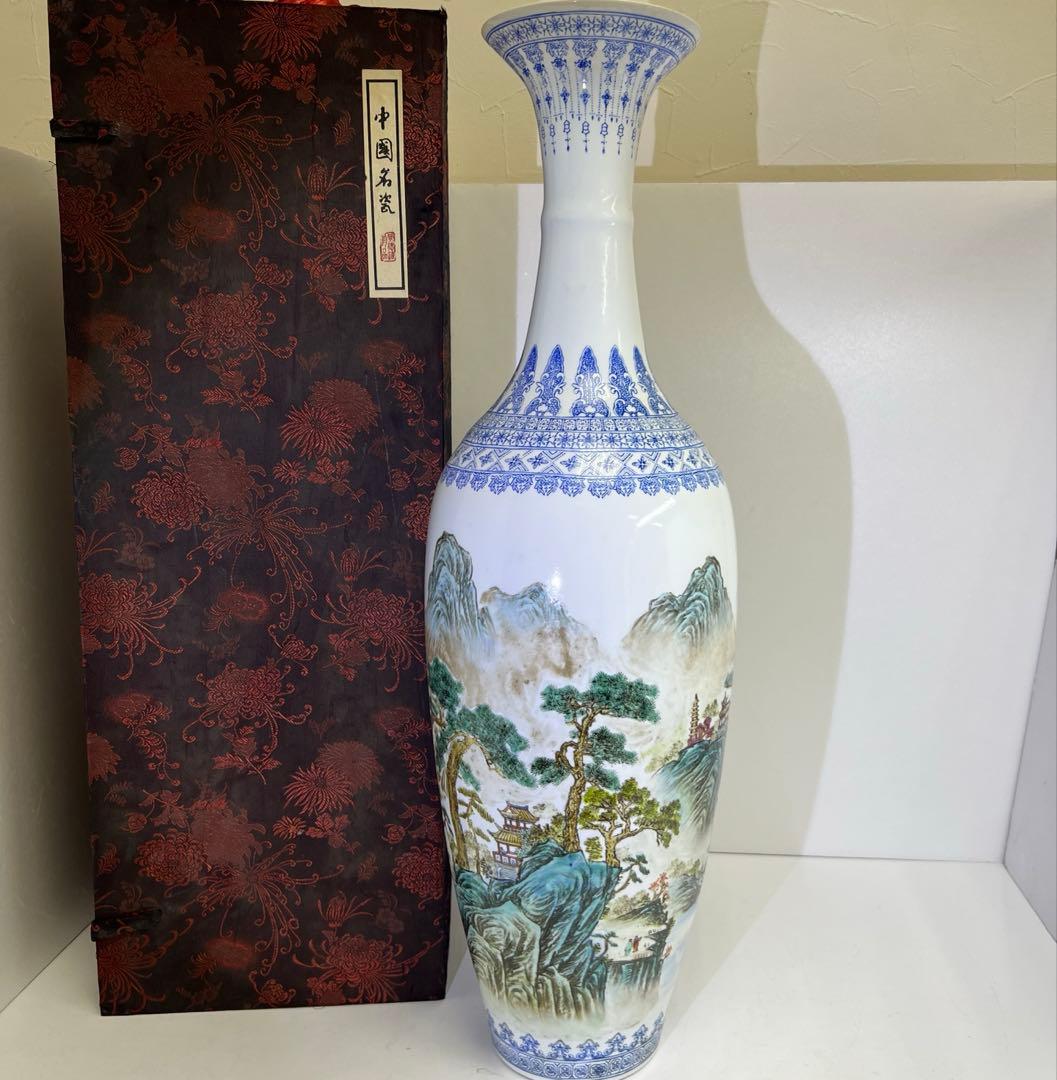 中国景徳鎮　薄胎　大花瓶　箱付　高さ約65㎝　東Y8-0128☆2Fタサオ