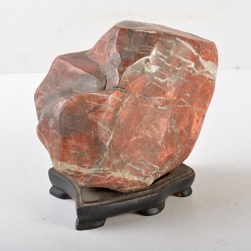 天然石　鑑賞石　佐渡赤玉石　赤石　置物　重さ約2.5㎏　唐木台付　V　R6939