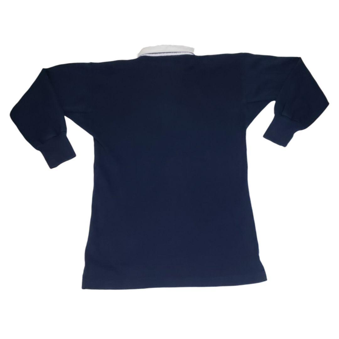 カンタベリー　ラガーシャツ パッチ刺繍　Lサイズ　オリジナルボタン　紺色　長袖