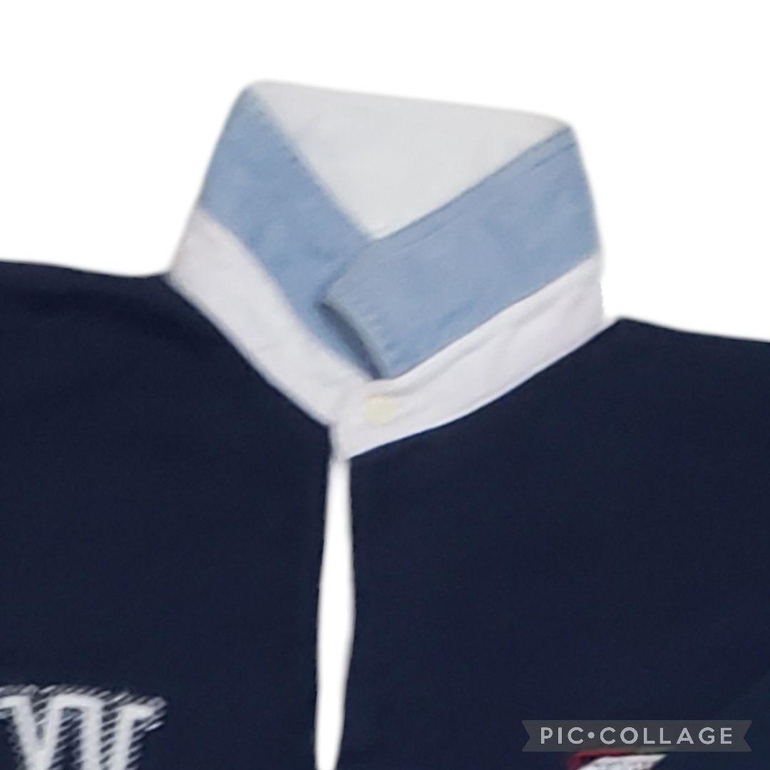 カンタベリー　ラガーシャツ パッチ刺繍　Lサイズ　オリジナルボタン　紺色　長袖