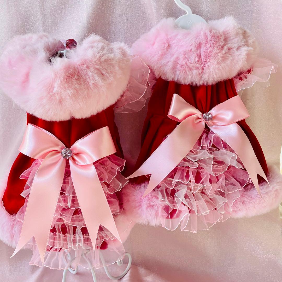 ふわふわゴージャスおめかしドレス♡ファーケープ付き♡　犬服　ハンドメイド