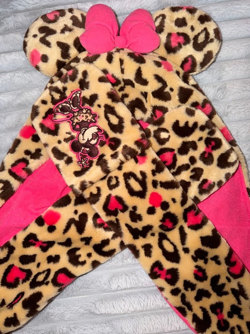 【最終値下げ‼️】ディズニー ヒョウ柄 マフラーファンキャップ ミニー