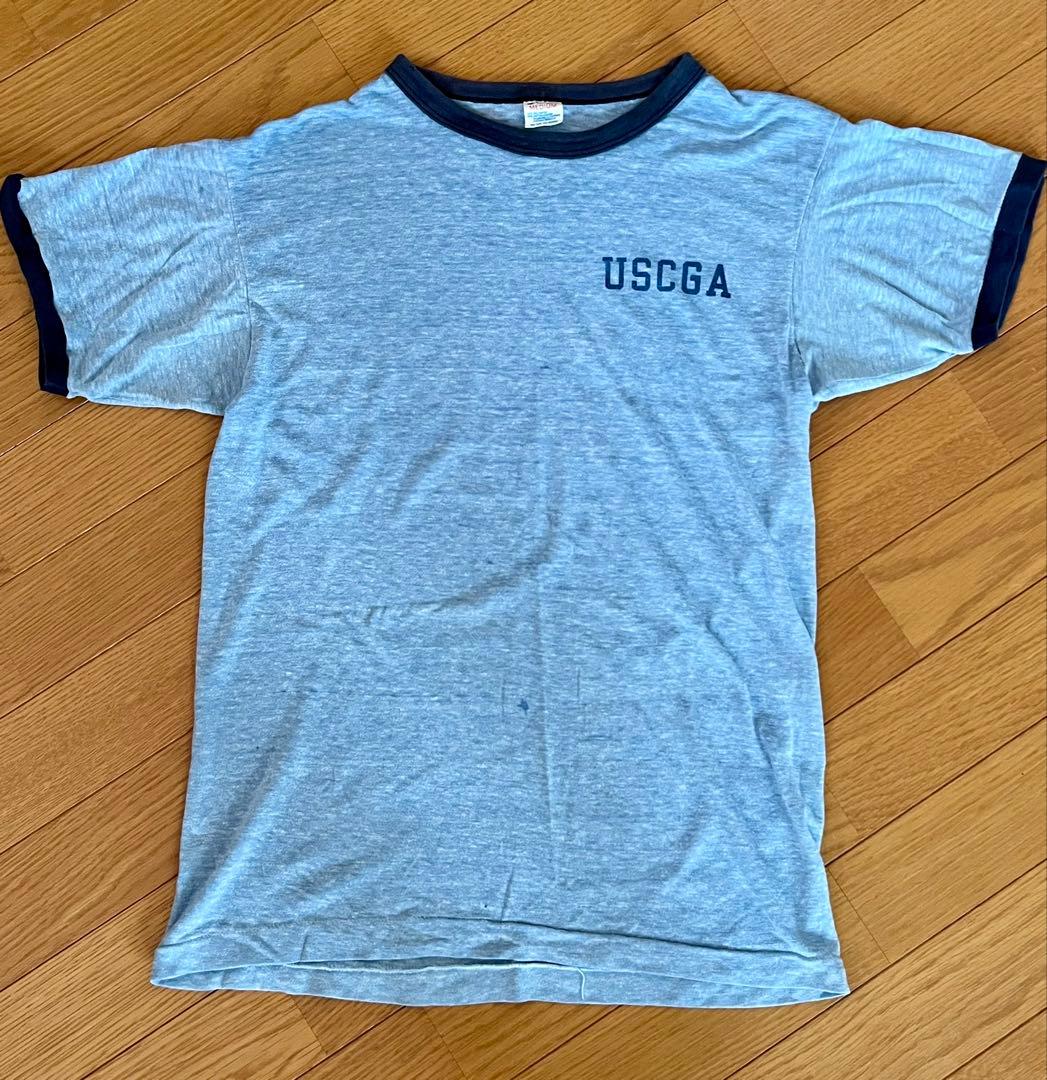 80's チャンピオン USCGA 染み込プリント 水色霜降り Teeシャツ実物