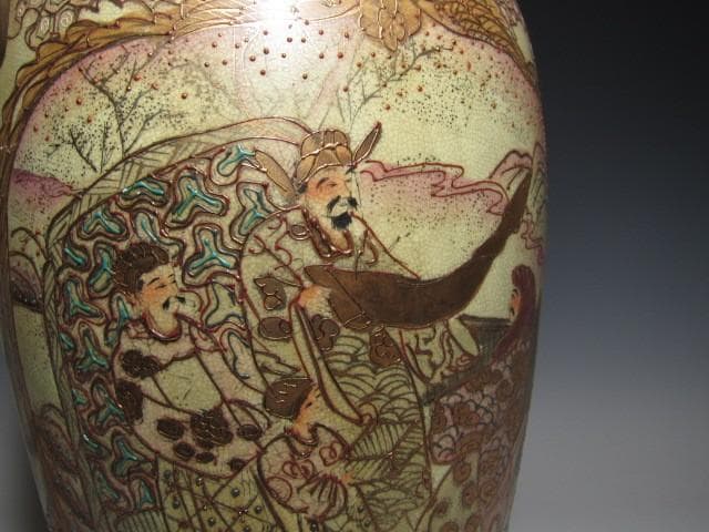 【期間限定値下】古薩摩 金襴七福神文大花瓶 全高51ｃｍ o462