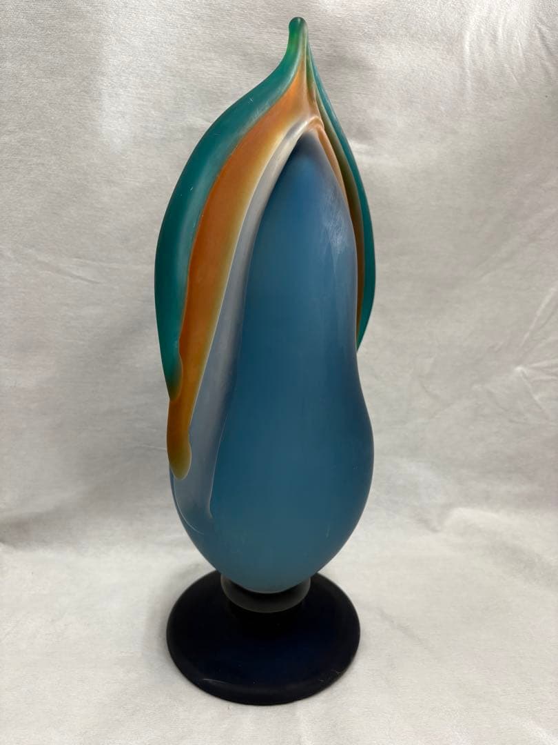 青森　津軽びいどろ　秋村実造　伝統工芸　花器　花瓶　すりガラス